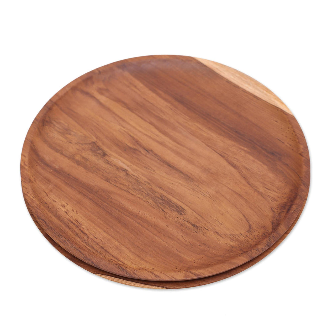 Handmade Natural Teak Wood Plates (14 Ine, Pair) - Natural Appetite