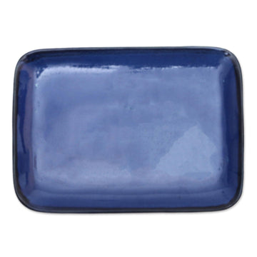 Blue Rectangular Ceramic Platter - Blue Field