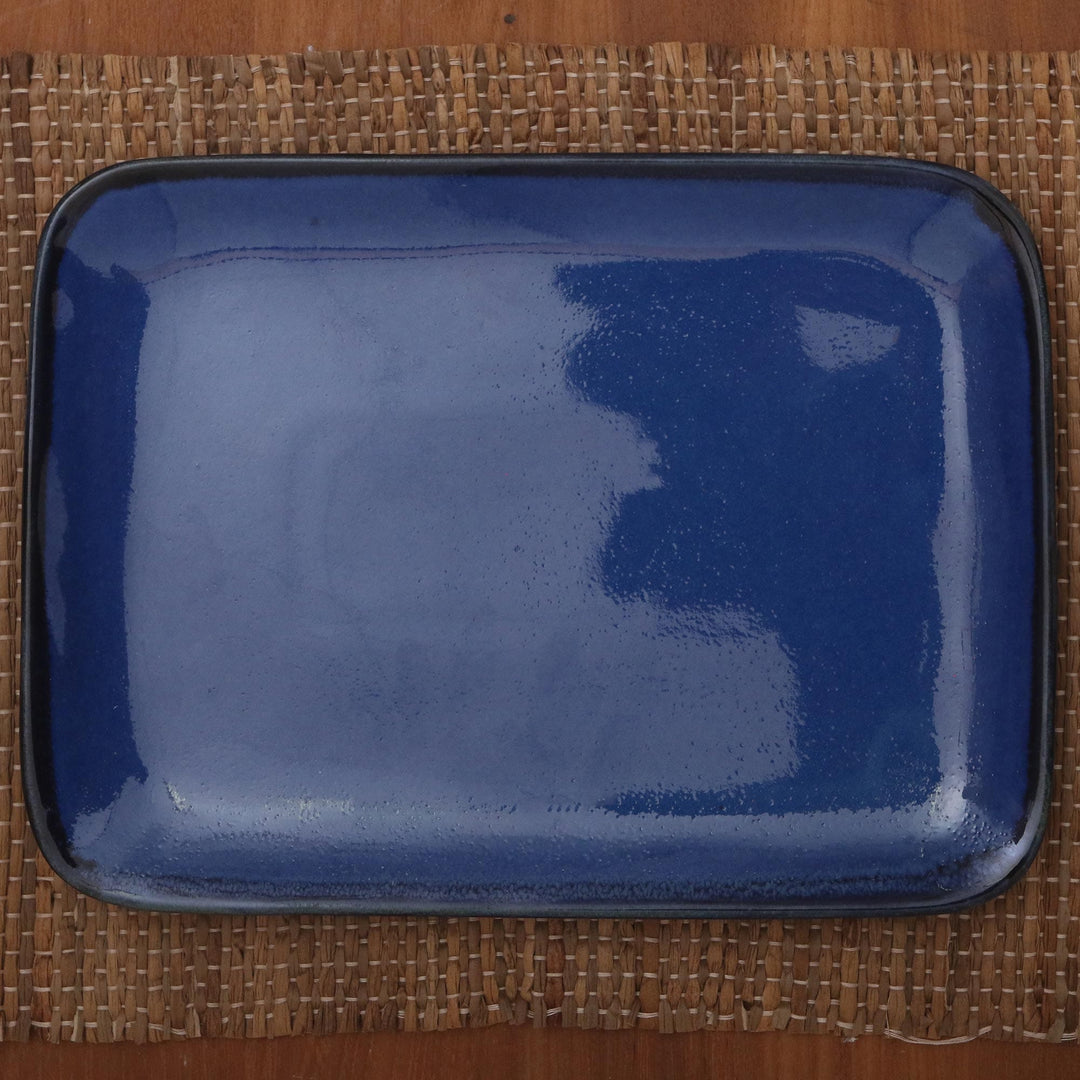 Blue Rectangular Ceramic Platter - Blue Field