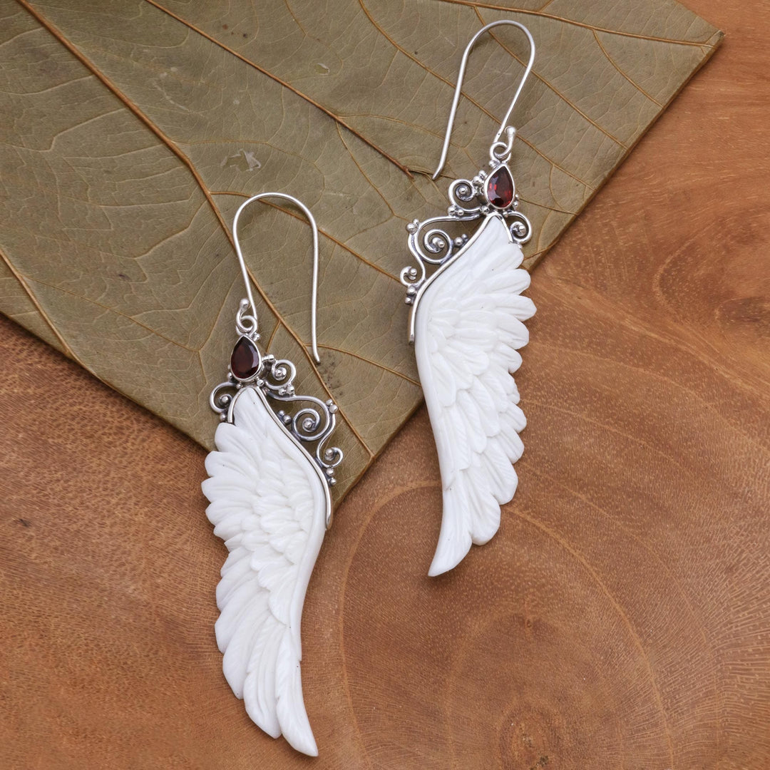 Garnet Wing Dangle Earrings - Caressed Wings