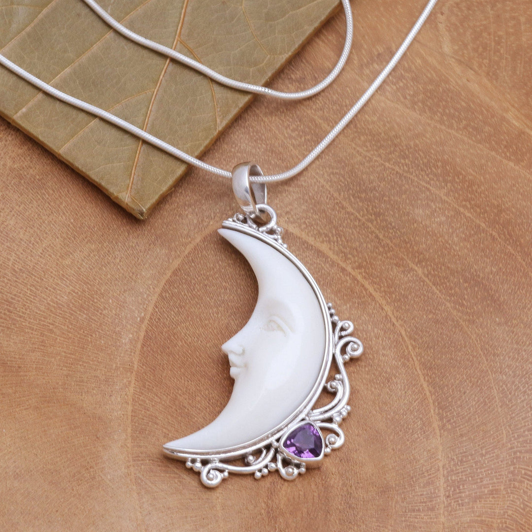 Amethyst Crescent Moon Pendant Necklace - Resting Moon