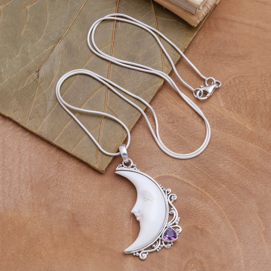 Amethyst Crescent Moon Pendant Necklace - Resting Moon