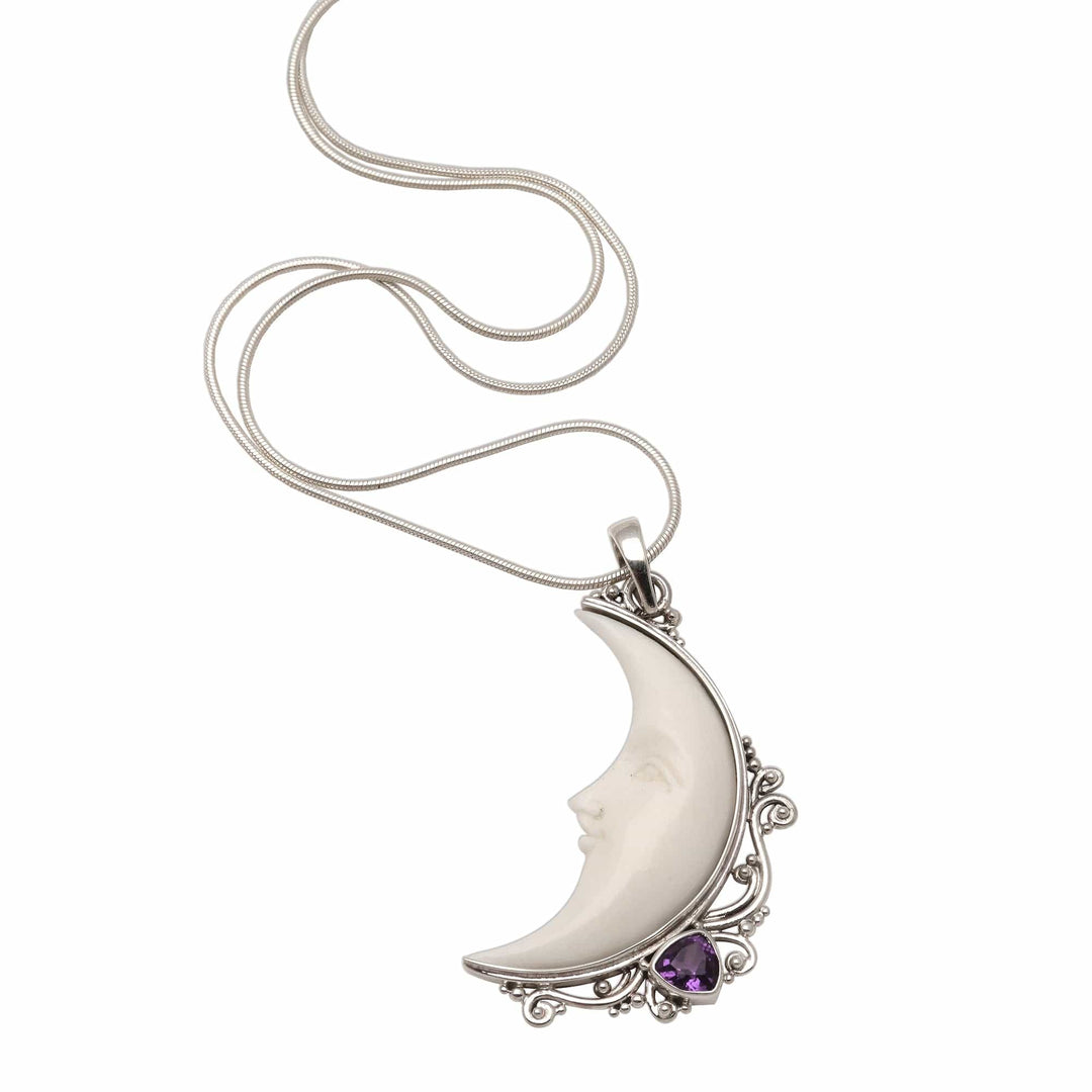 Amethyst Crescent Moon Pendant Necklace - Resting Moon