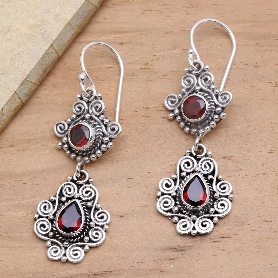 Sterling Silver and Garnet Dangle Earrings - Garden Charm