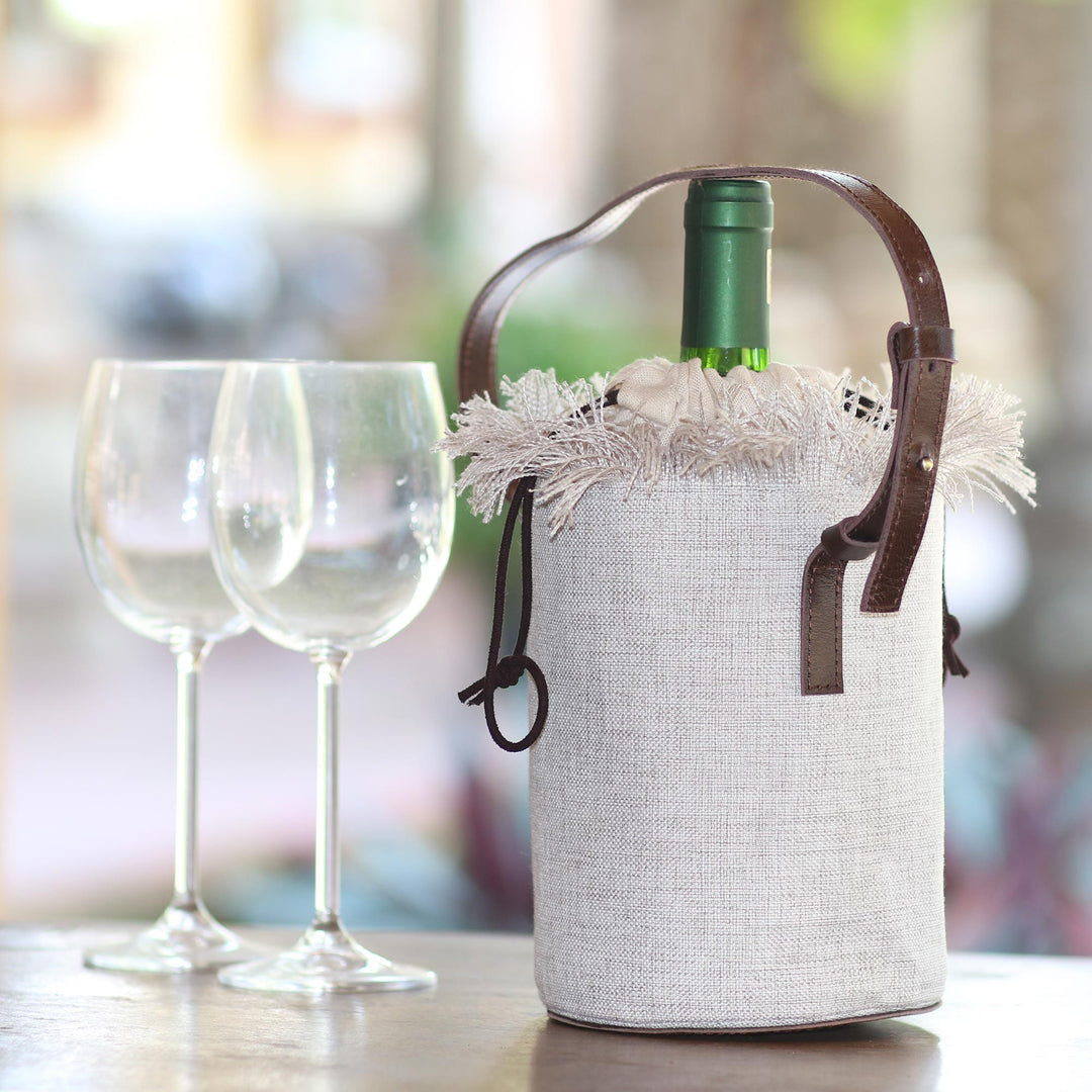 Elegant Cotton and Leather Wine Tote Bag - Vineyard Picnic