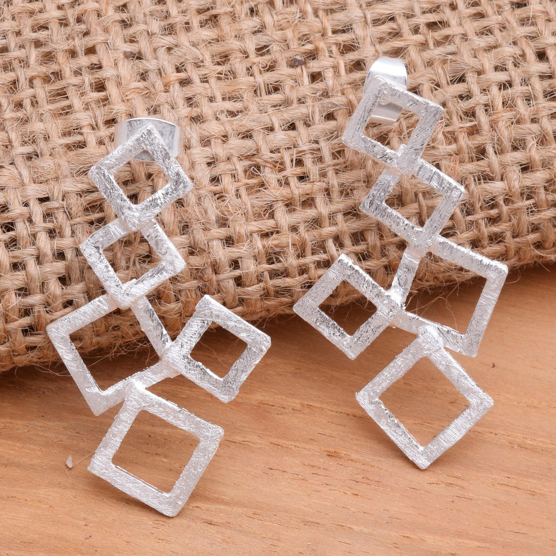 Geometric Sterling Silver Drop Earrings - Stacked Squares