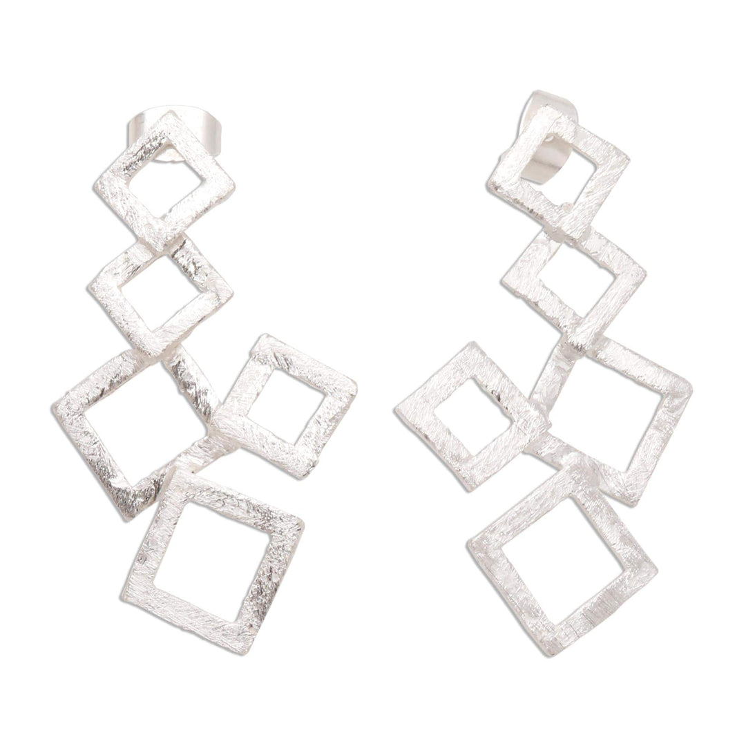 Geometric Sterling Silver Drop Earrings - Stacked Squares