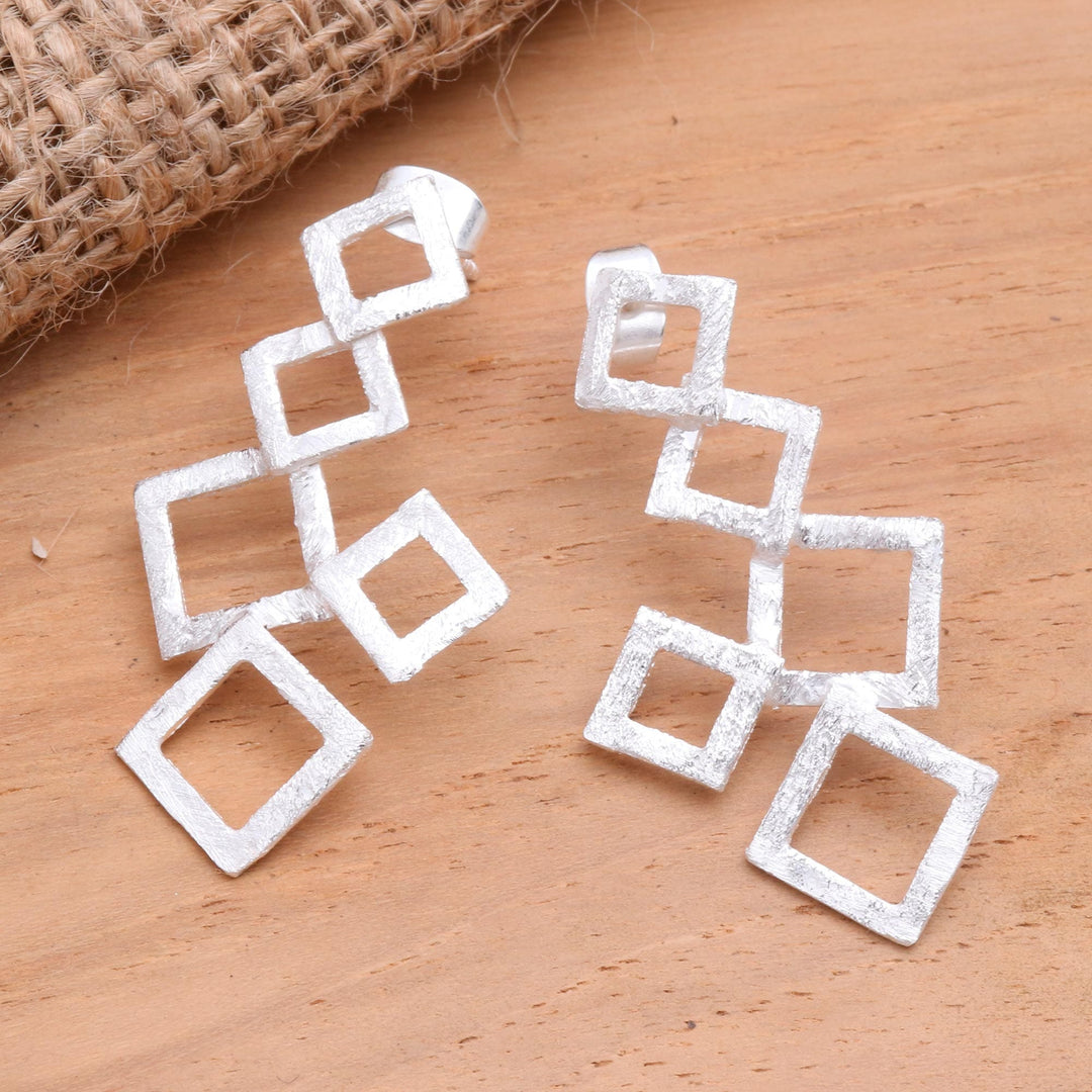 Geometric Sterling Silver Drop Earrings - Stacked Squares