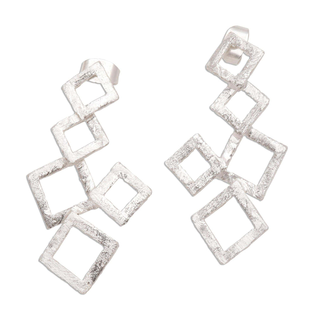Geometric Sterling Silver Drop Earrings - Stacked Squares