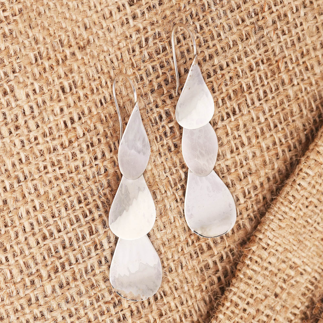 Raindrop Trio Sterling Silver Dangle Earrings - Raindrop Trio