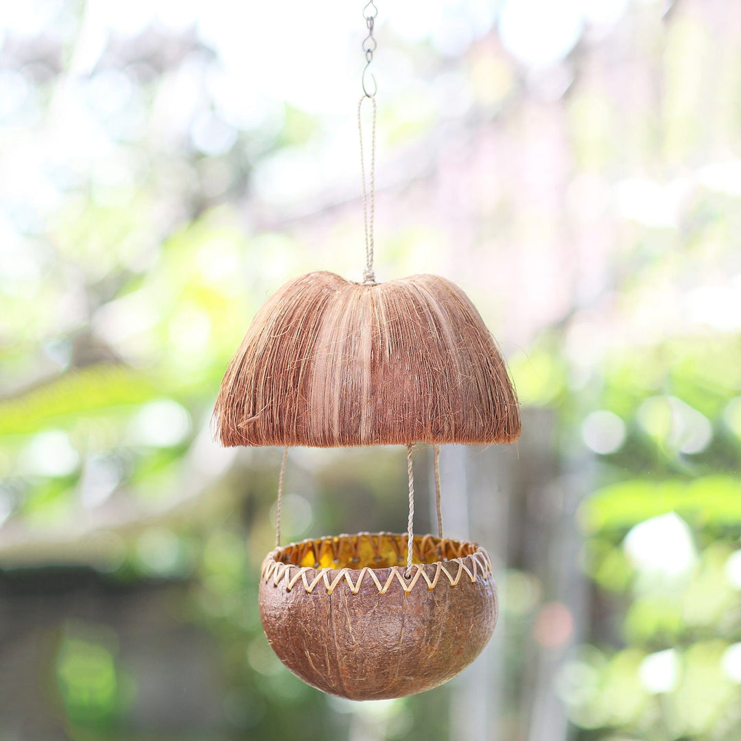 Handcrafted Coconut Shell Bird Feeder - Forest Hut