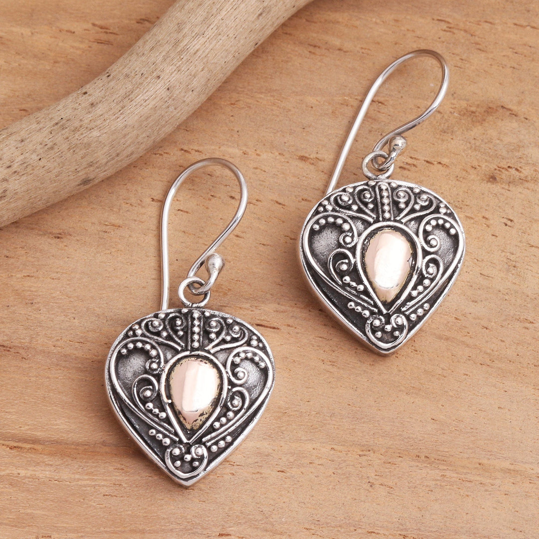 Oxidized Sterling Silver Earrings with Gold Plated Detail - Sukawati's Love