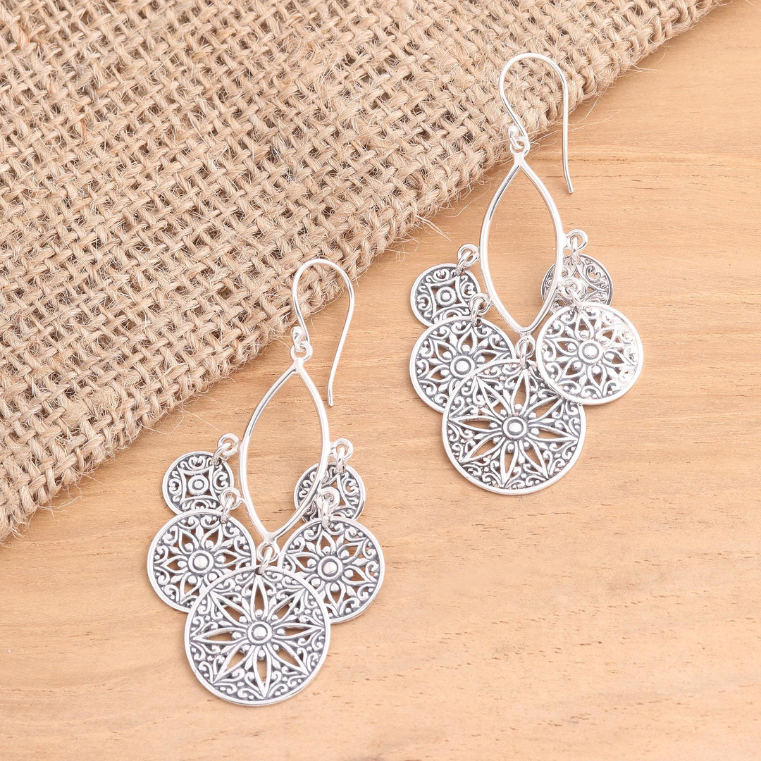 Sterling Silver Dangle Earrings Flowers and Circles - Circle of Progression