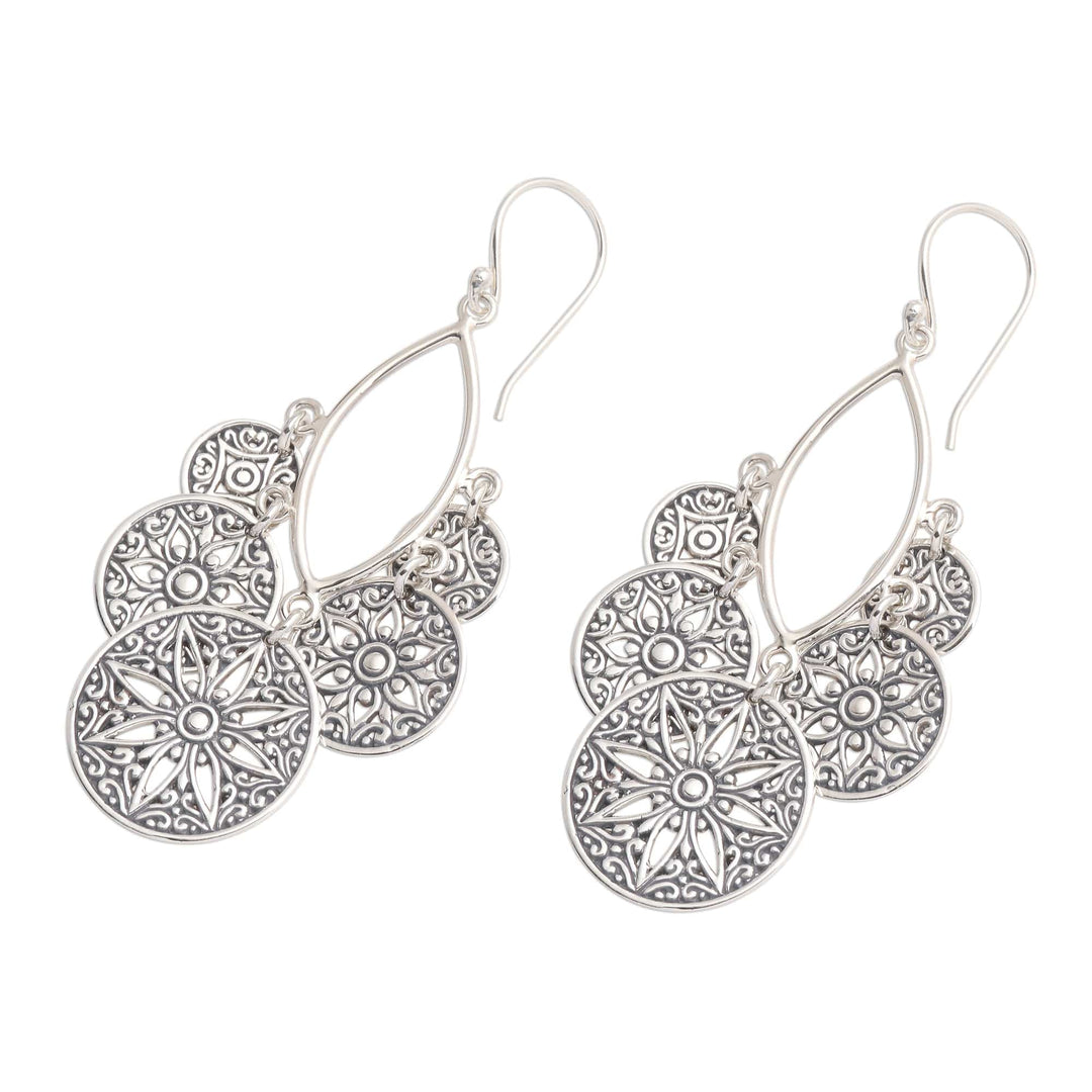 Sterling Silver Dangle Earrings Flowers and Circles - Circle of Progression