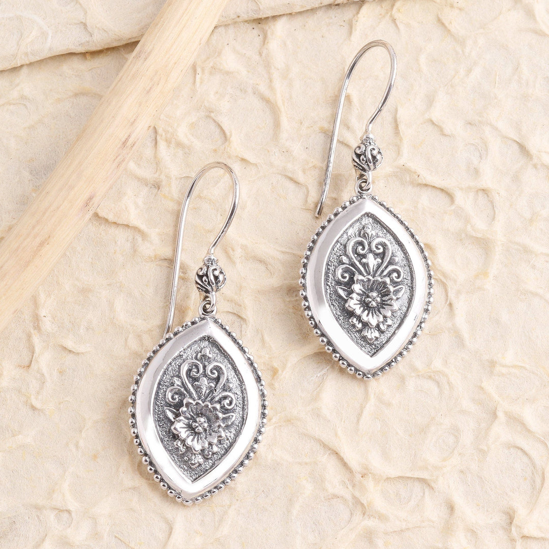 Marquise Flower Sterling Silver Dangle Earrings - Island Flower