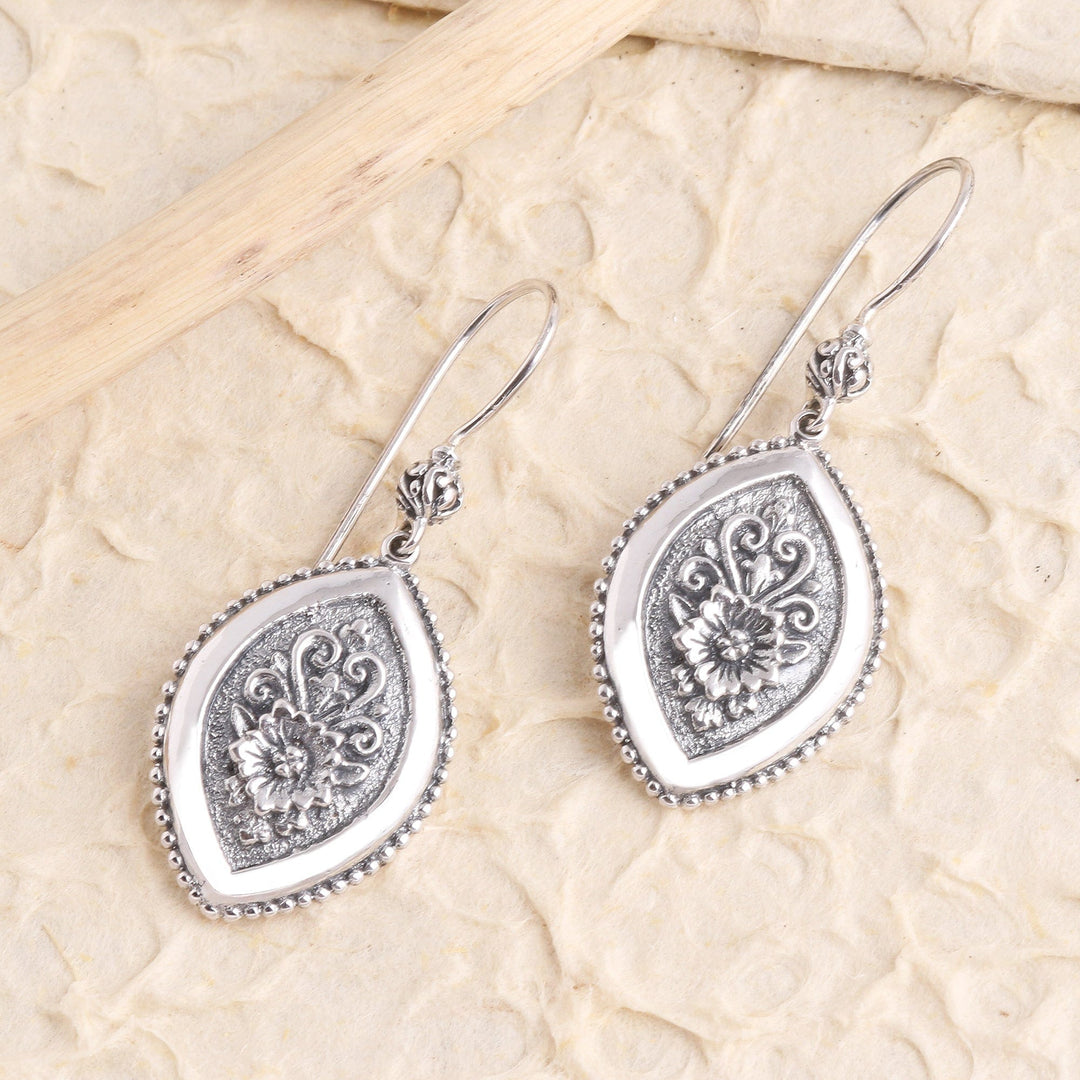 Marquise Flower Sterling Silver Dangle Earrings - Island Flower
