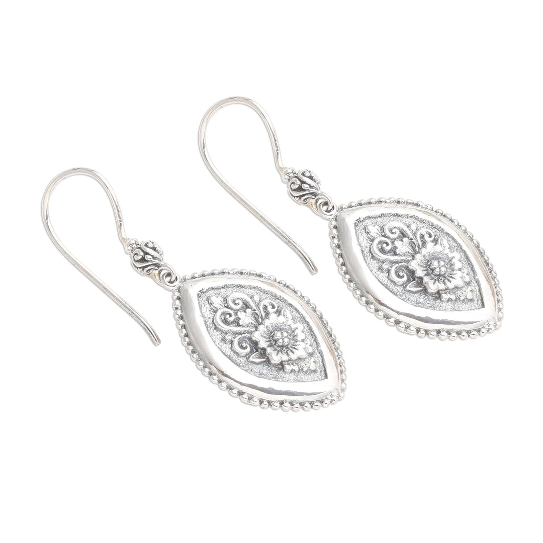 Marquise Flower Sterling Silver Dangle Earrings - Island Flower