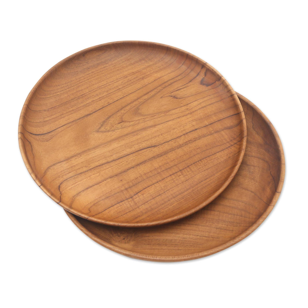 Handmade Teak Wood Dinner Plates (Pair, 11 Inch) - Fit for a Feast