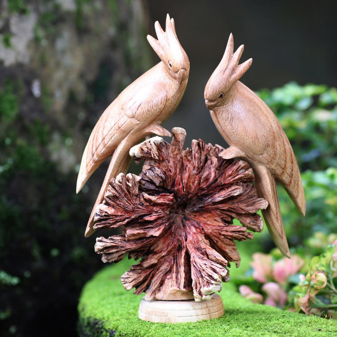 Jempinis Wood Cockatoo Sculpture - Cockatoo Couple