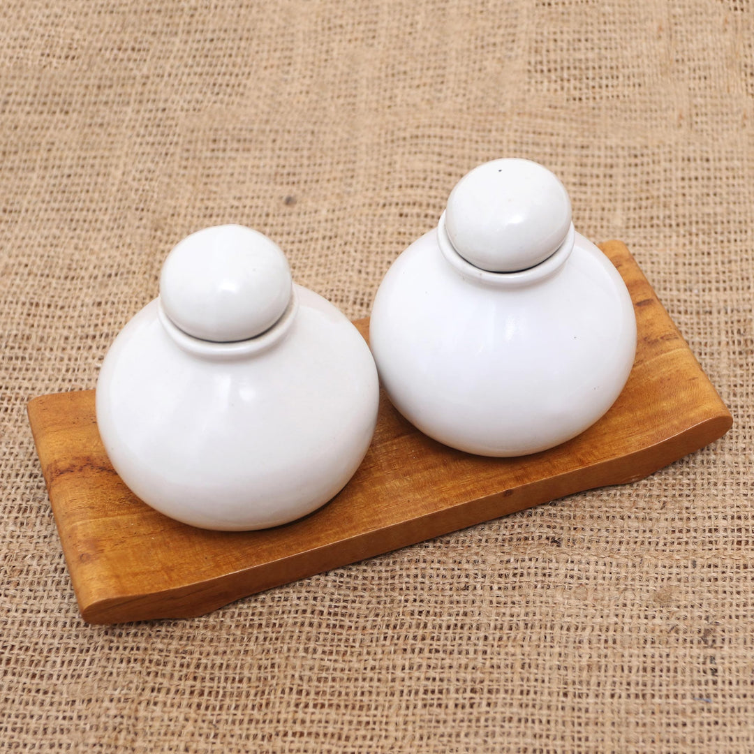 White Ceramic and Teak Wood Bathroom Set - Splendid Bath in White