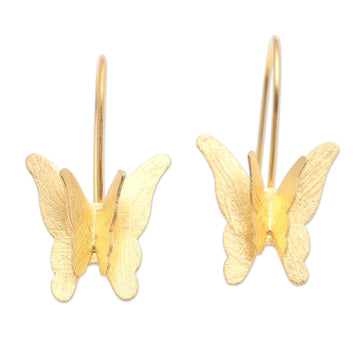 Gold-Plated Butterfly-Motif Drop Earrings - Shimmering Butterfly
