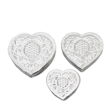 Decorative Aluminum Heart-Shaped Boxes (Set of 3) - Sparkling Love