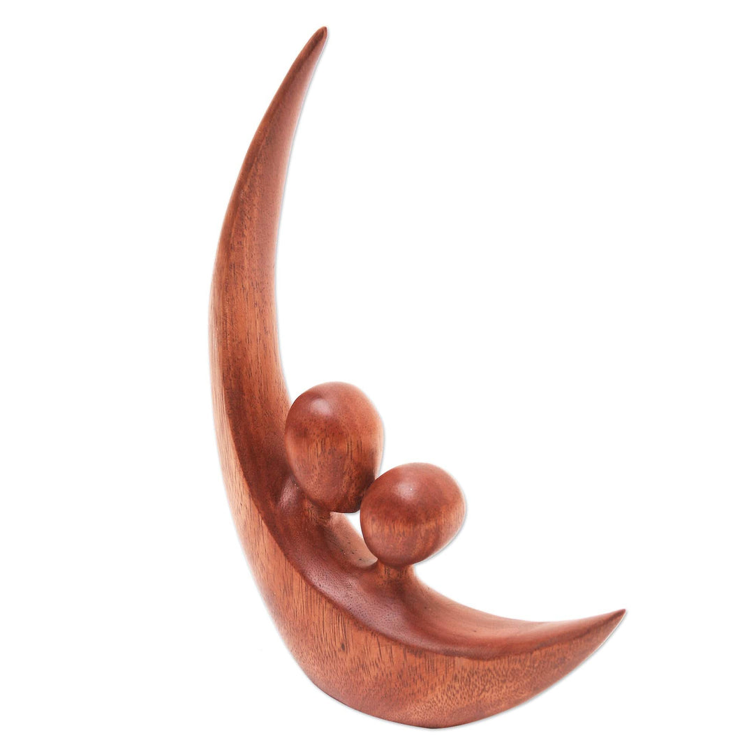 Romantic Handcrafted Suar Wood Statuette - Crescent Pair