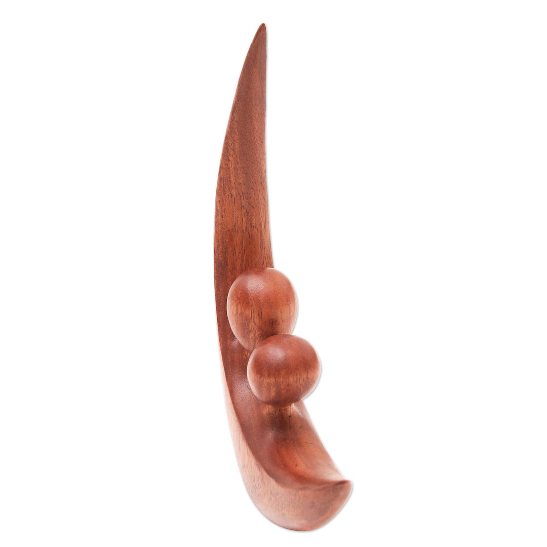 Romantic Handcrafted Suar Wood Statuette - Crescent Pair