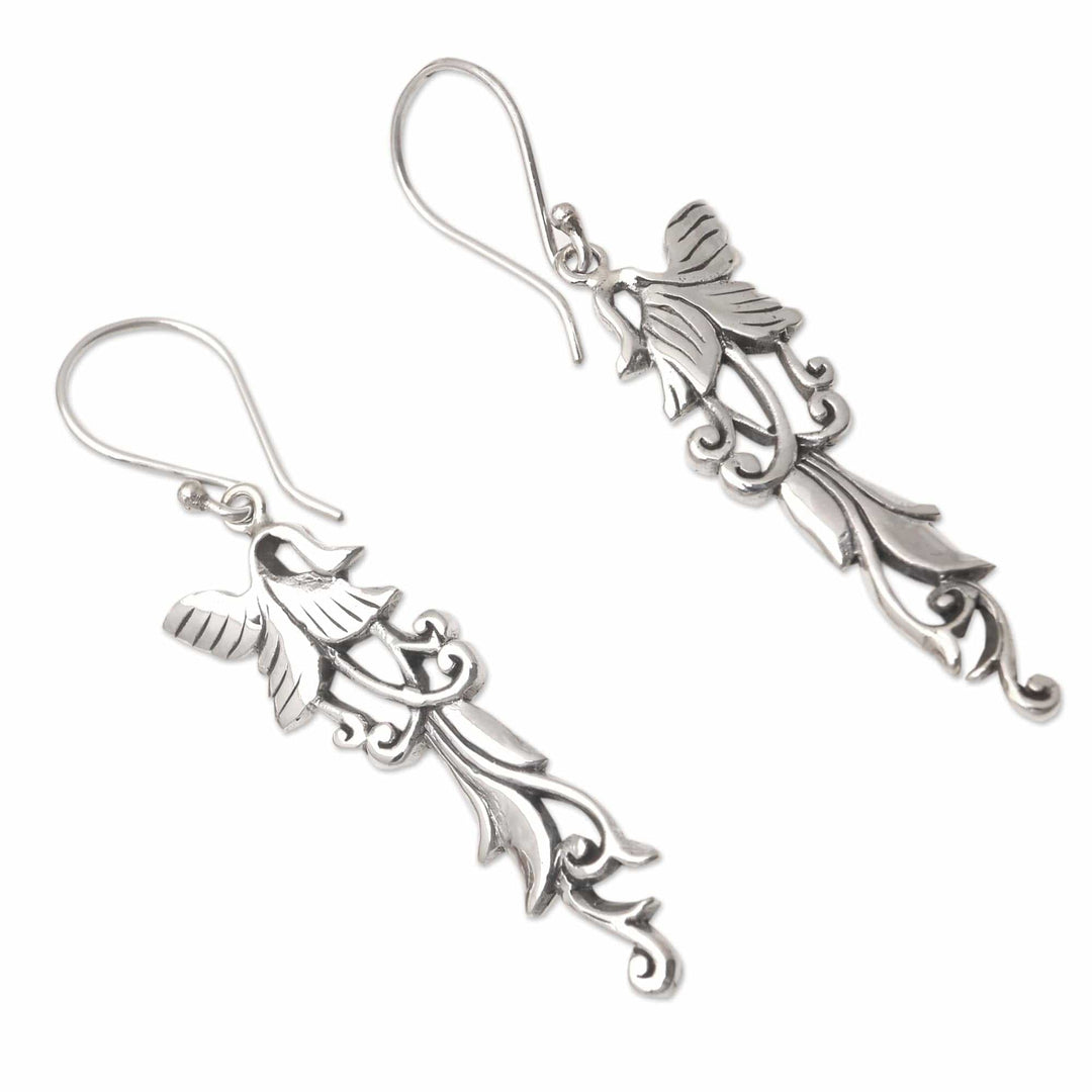 Sterling Silver Dangle Earrings with Floral Motif - Shimmering Tendrils