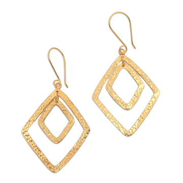 Gold-Plated Dangle Earrings with Hammered Finish - Party Guest