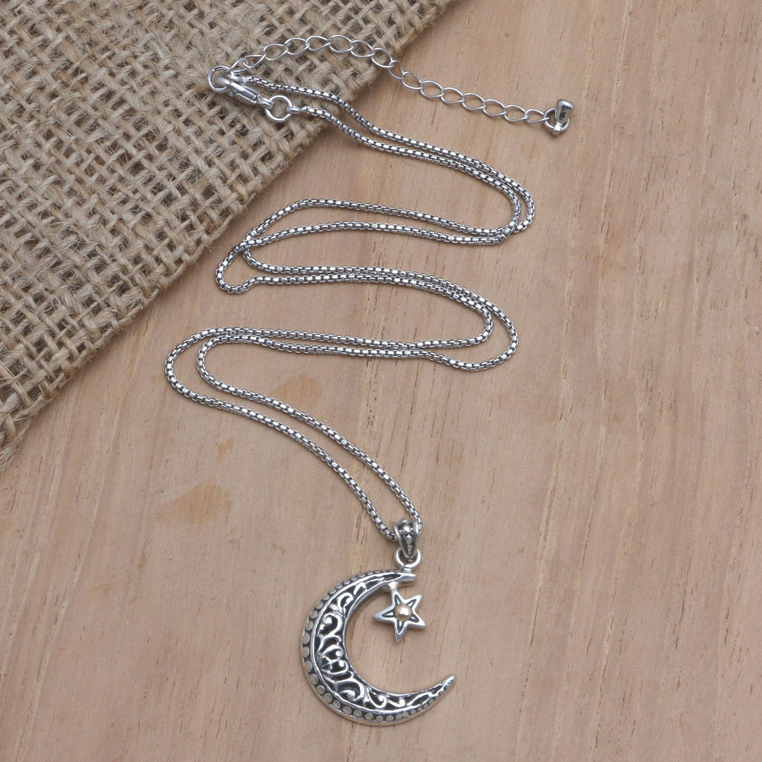 Gold-Accented Pendant Necklace with Moon Motif - Crescent Companion