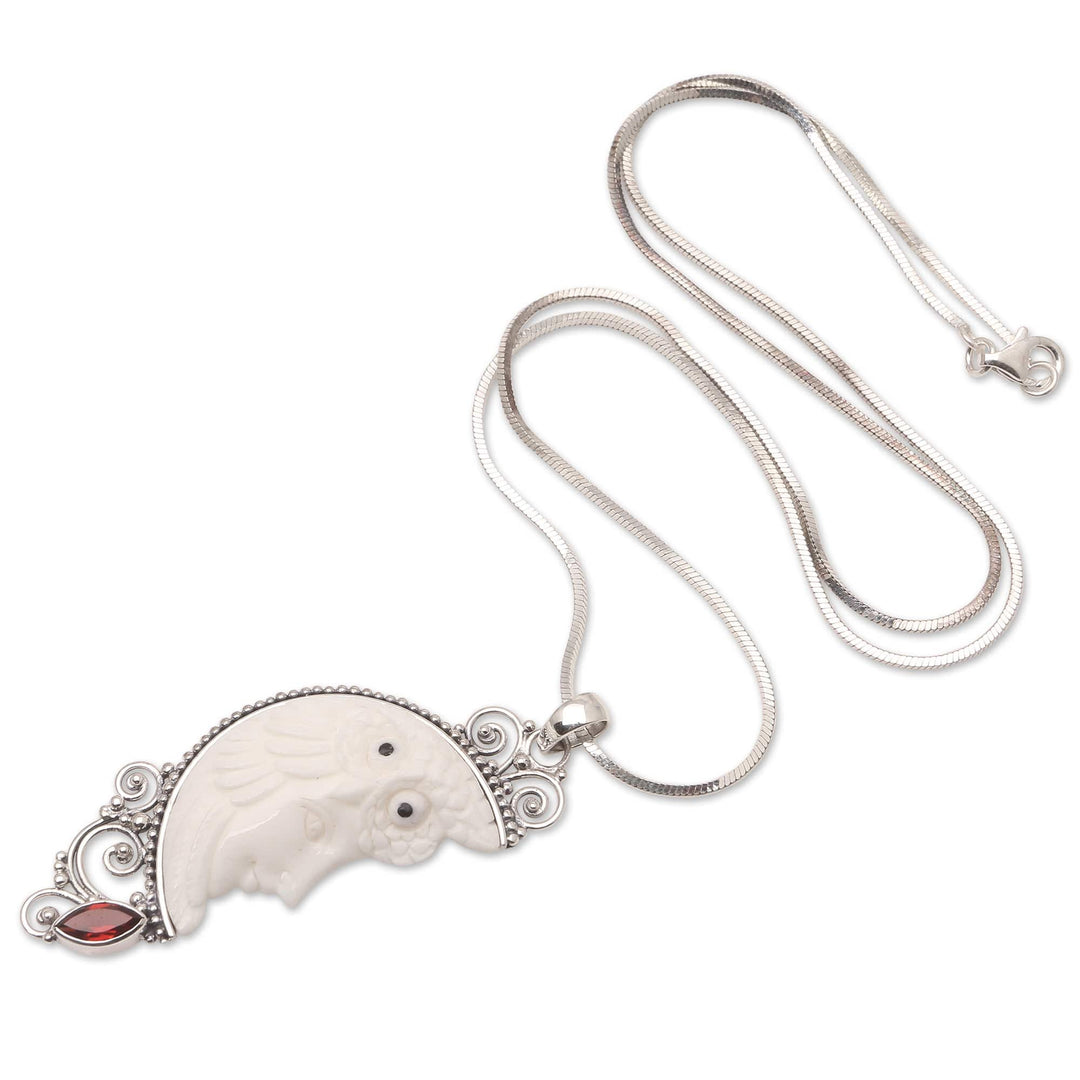Sterling Silver Necklace with Garnet - Snowy Owl