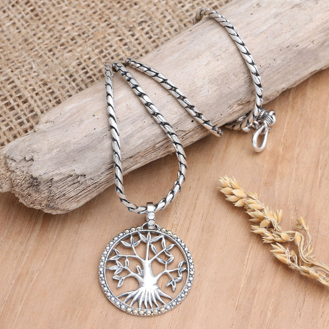 Sterling Silver Pendant Necklace with Tree of Life Motif - Under Protection