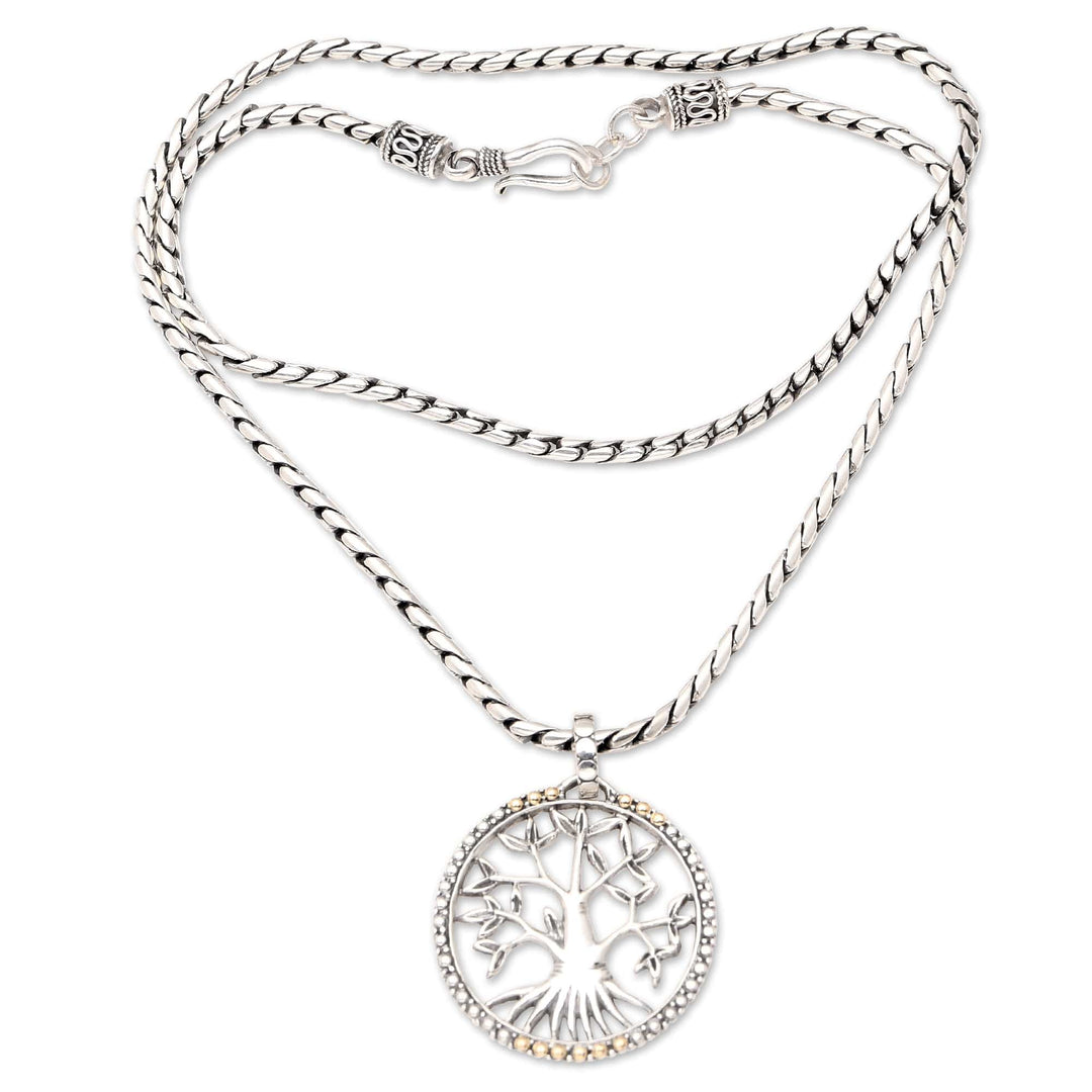 Sterling Silver Pendant Necklace with Tree of Life Motif - Under Protection