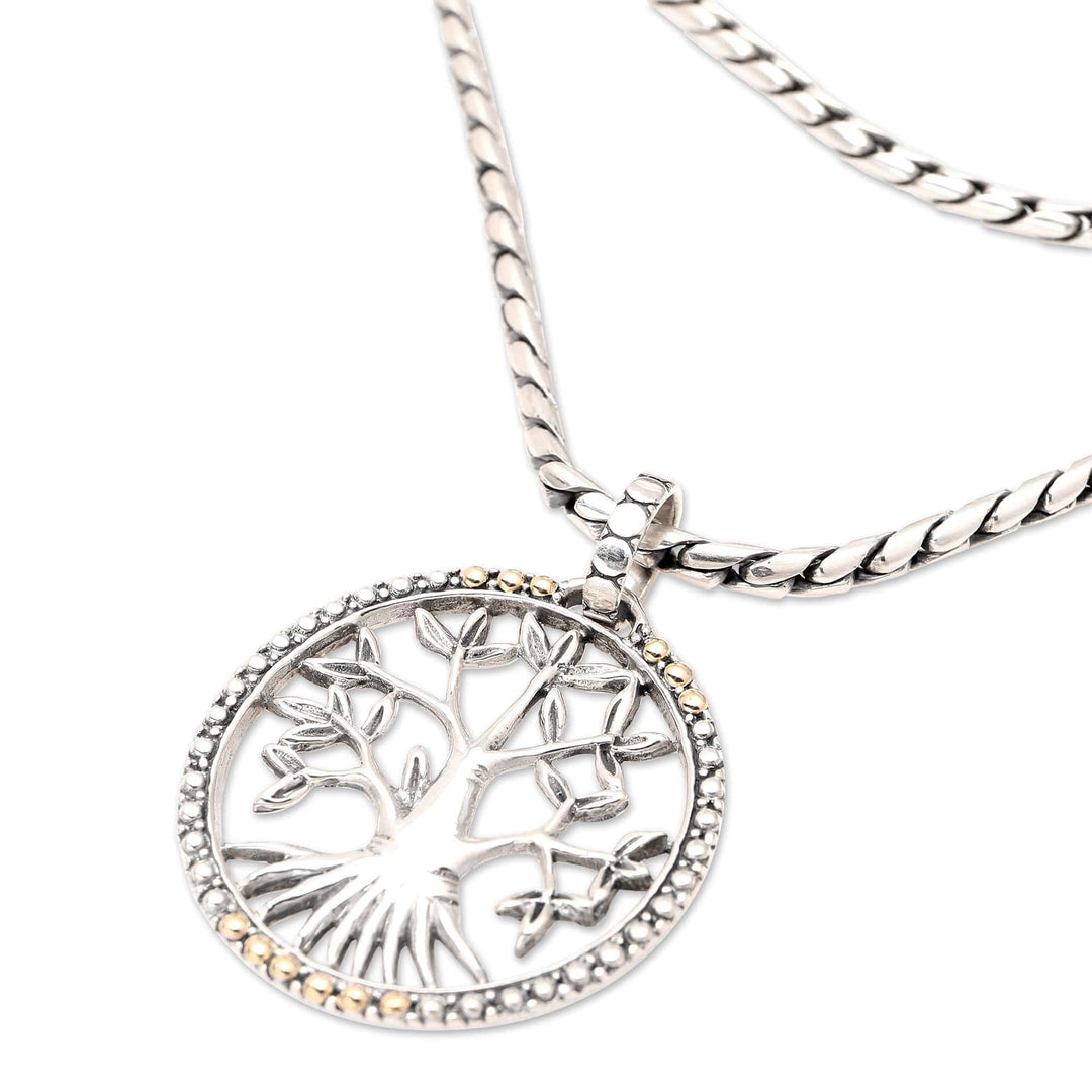 Sterling Silver Pendant Necklace with Tree of Life Motif - Under Protection