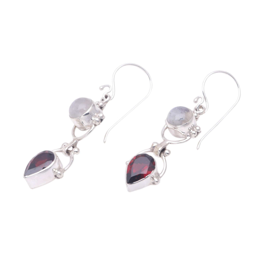 Garnet & Rainbow Moonstone Sterling Silver Dangle Earrings - Dear Younger Sister