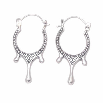 Sterling Silver Hoop Earrings with Shining Drops - Arch of Tears