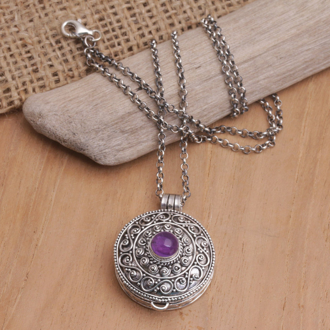 Sterling Silver Amethyst Locket Necklace - Amethyst Memories