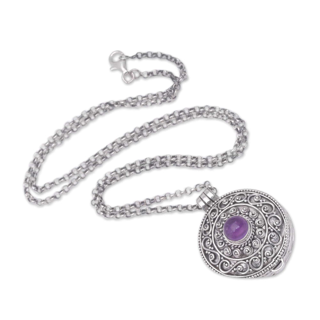 Sterling Silver Amethyst Locket Necklace - Amethyst Memories