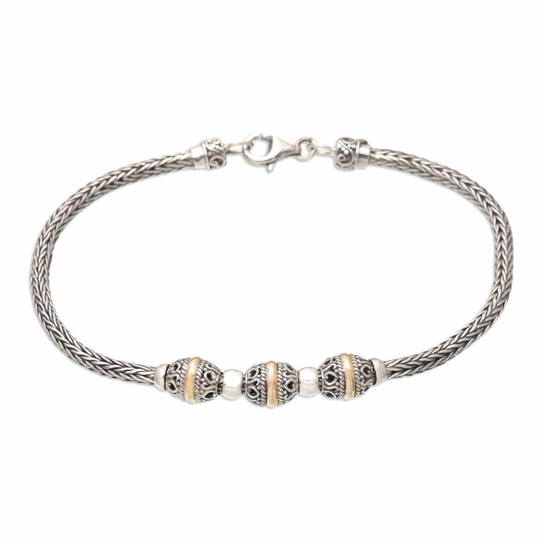 18k Gold-Accented Sterling Silver Pendant Bracelet - Cylindrical Charm