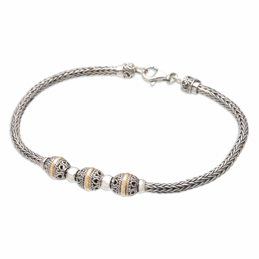 18k Gold-Accented Sterling Silver Pendant Bracelet - Cylindrical Charm