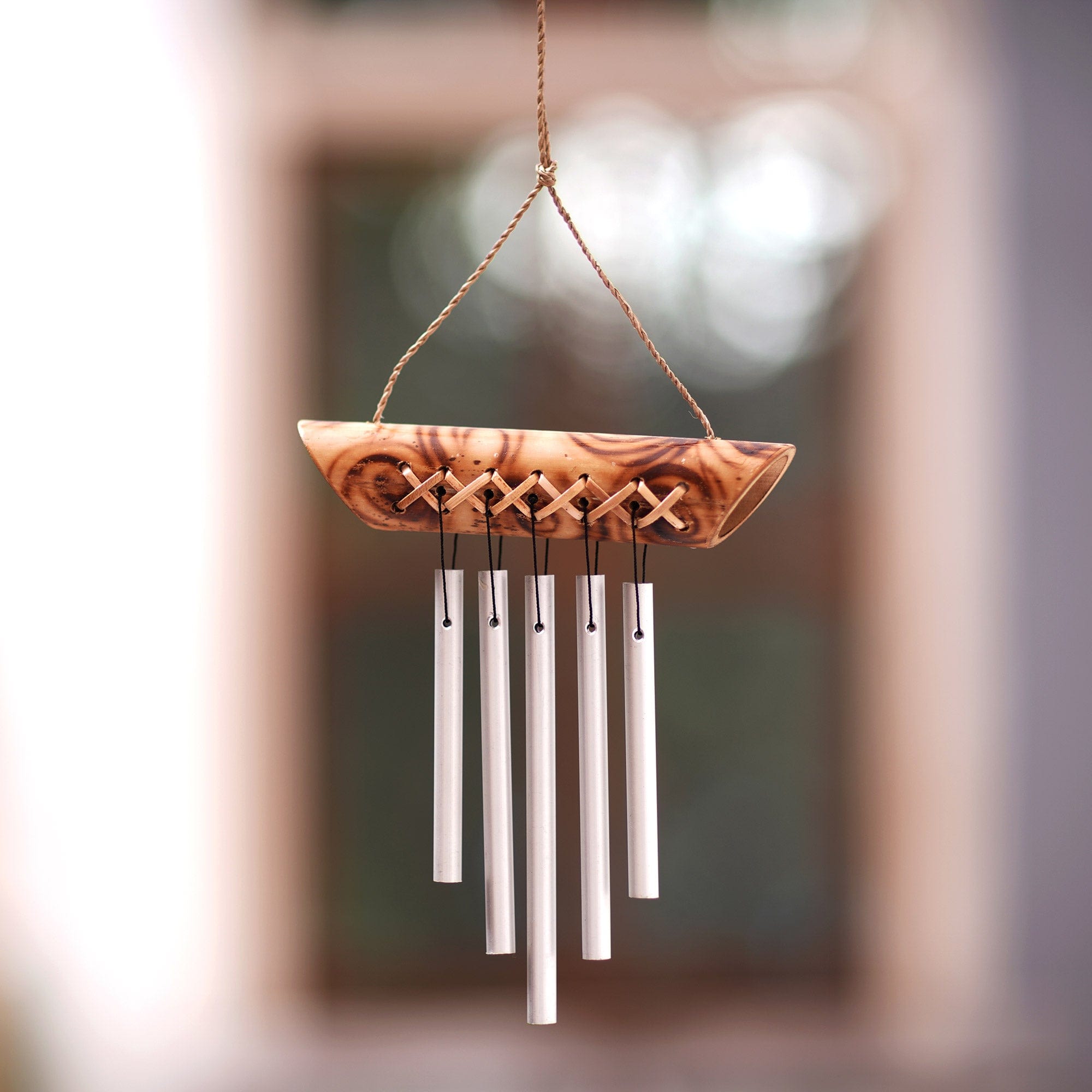 Handmade Bamboo Aluminum Mini Wind Chimes in Brown - Weaving The Tones