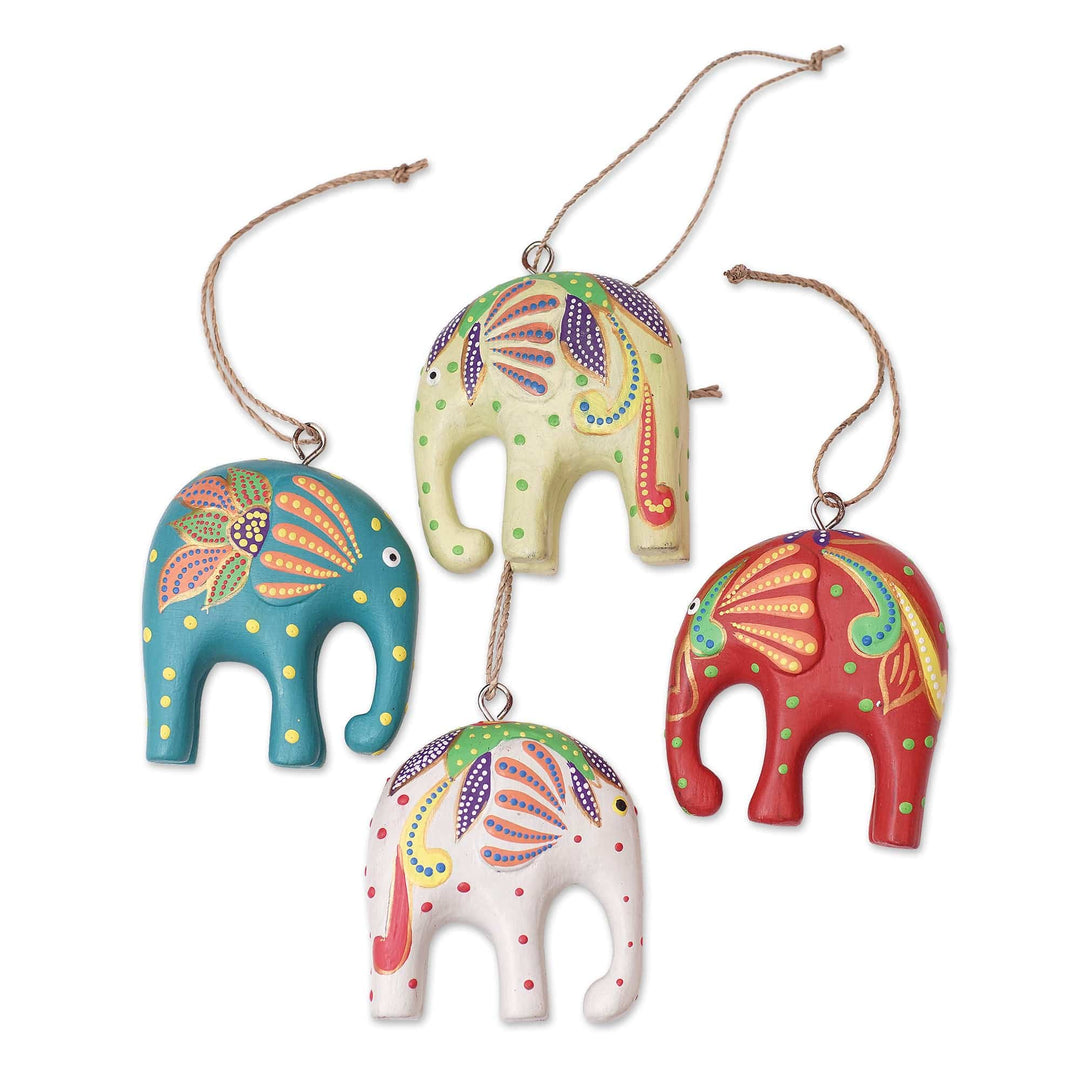 Handcrafted Elephant Wood Ornaments (Set of 4) - Happy Trunks