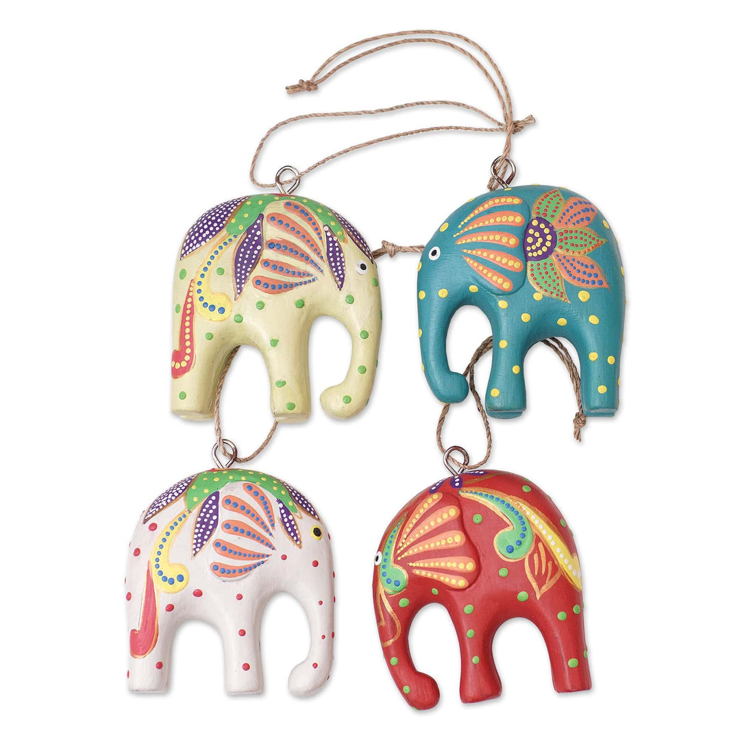 Handcrafted Elephant Wood Ornaments (Set of 4) - Happy Trunks