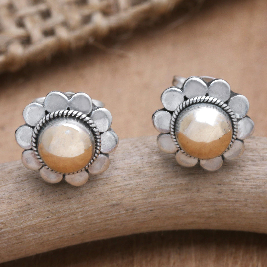 18k Gold-Accented Sterling Silver Floral Stud Earrings - Divine Flora