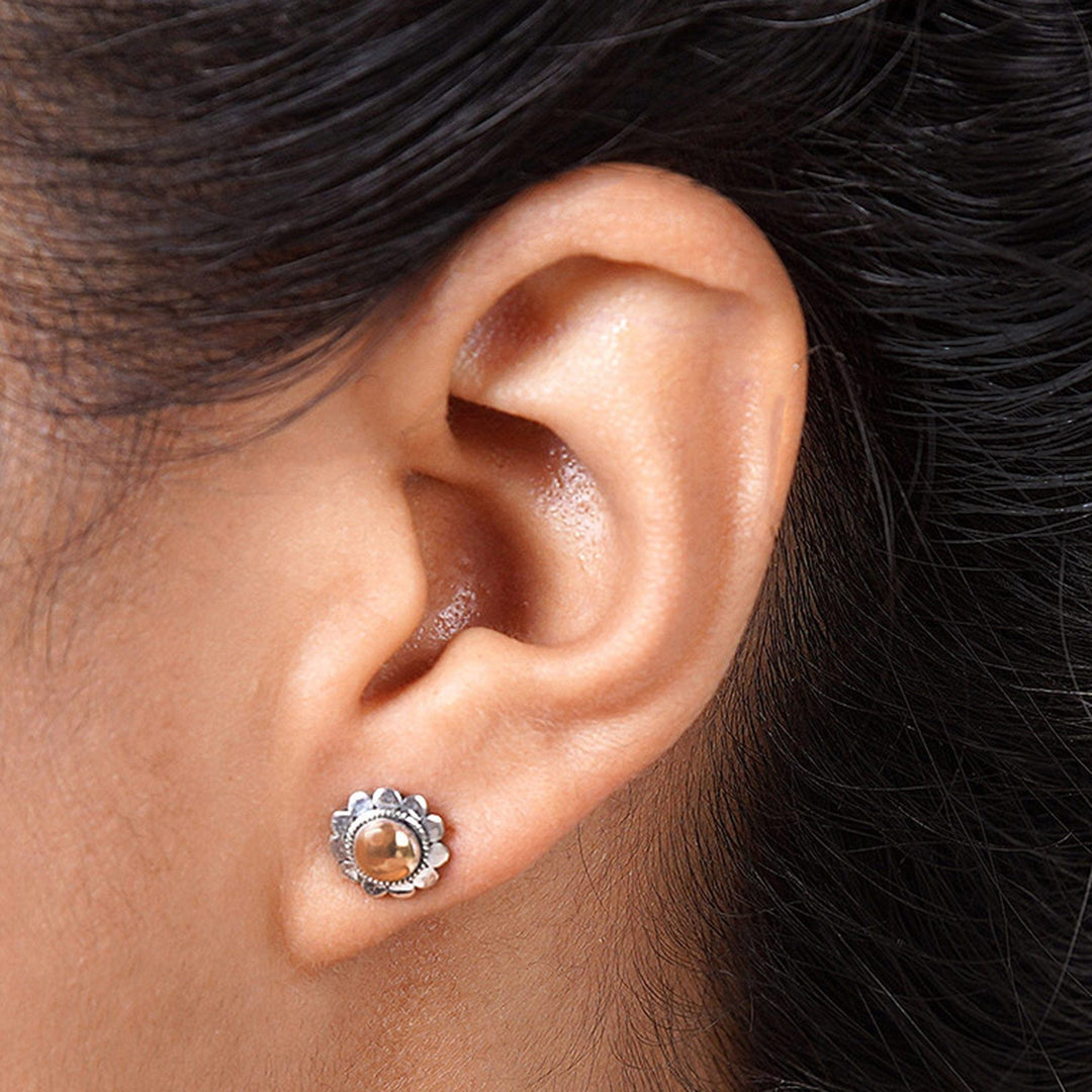 18k Gold-Accented Sterling Silver Floral Stud Earrings - Divine Flora