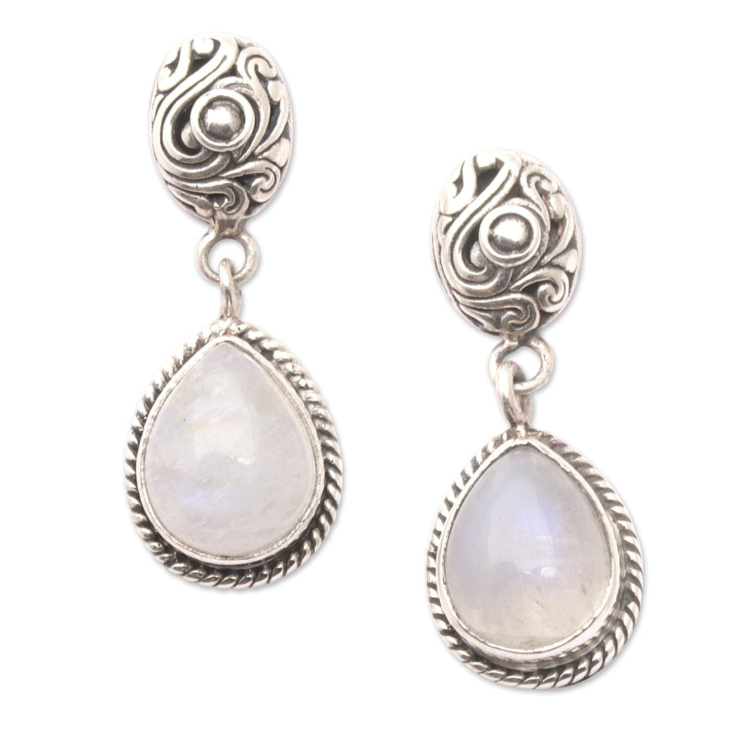 Rainbow Moonstone Dangle Earrings with Traditional Motifs - Harmonious Dame