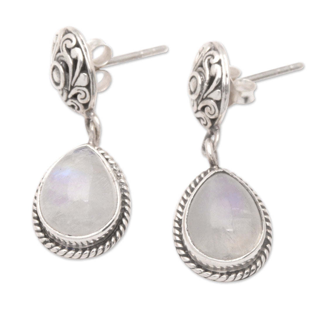 Rainbow Moonstone Dangle Earrings with Traditional Motifs - Harmonious Dame