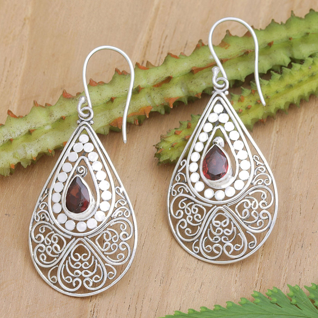 Natural Garnet and Sterling Silver Dangle Earrings - Crimson Feeling