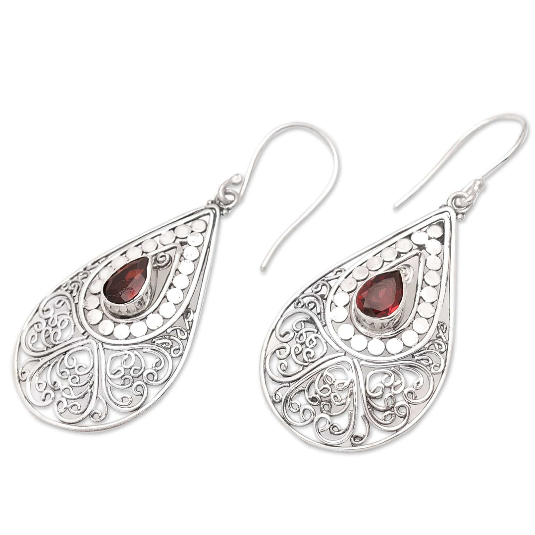 Natural Garnet and Sterling Silver Dangle Earrings - Crimson Feeling